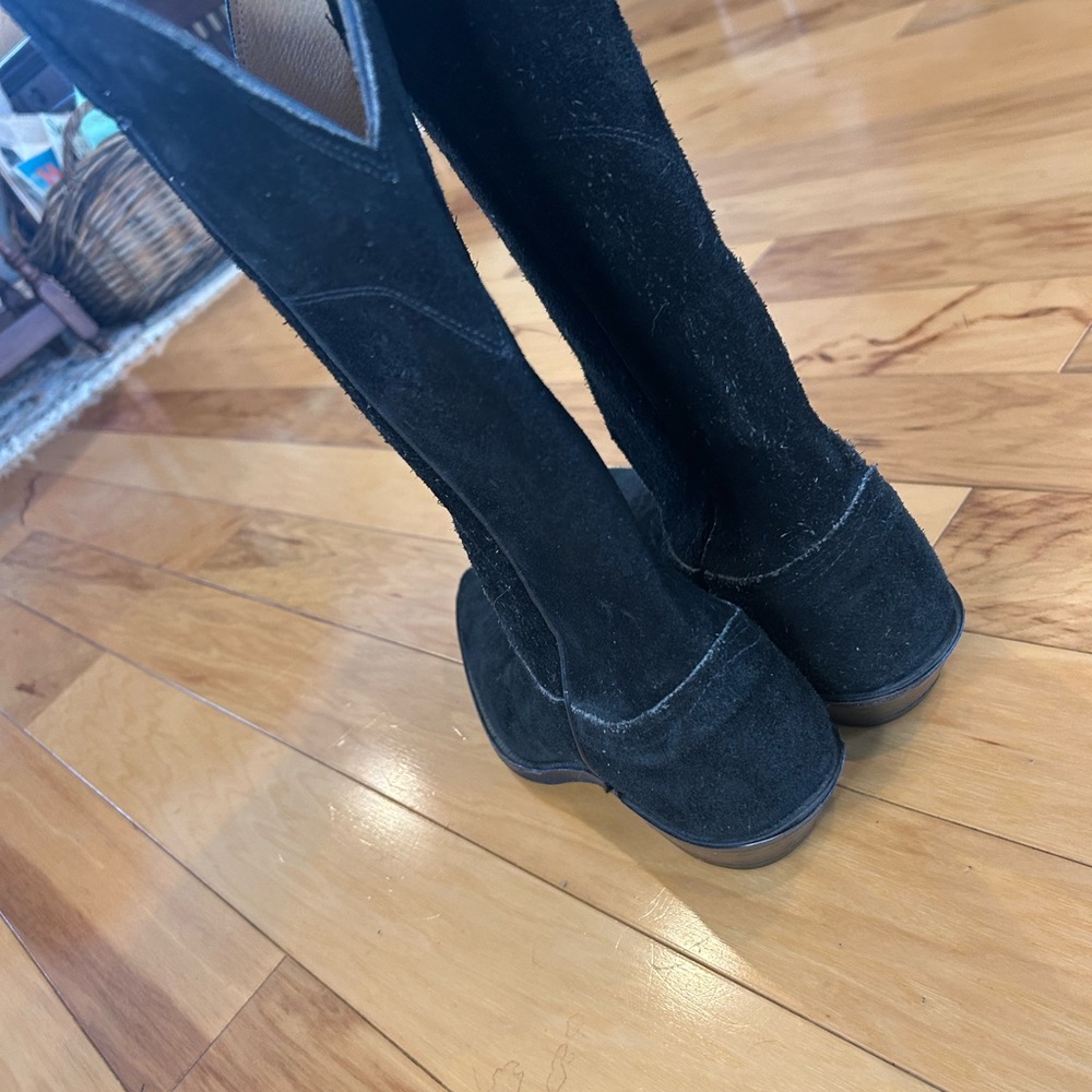 Vintage Nocona Black Suede Cowboy Boots | Women’s Size 7B | Made in USA Western - Picture 3 of 16